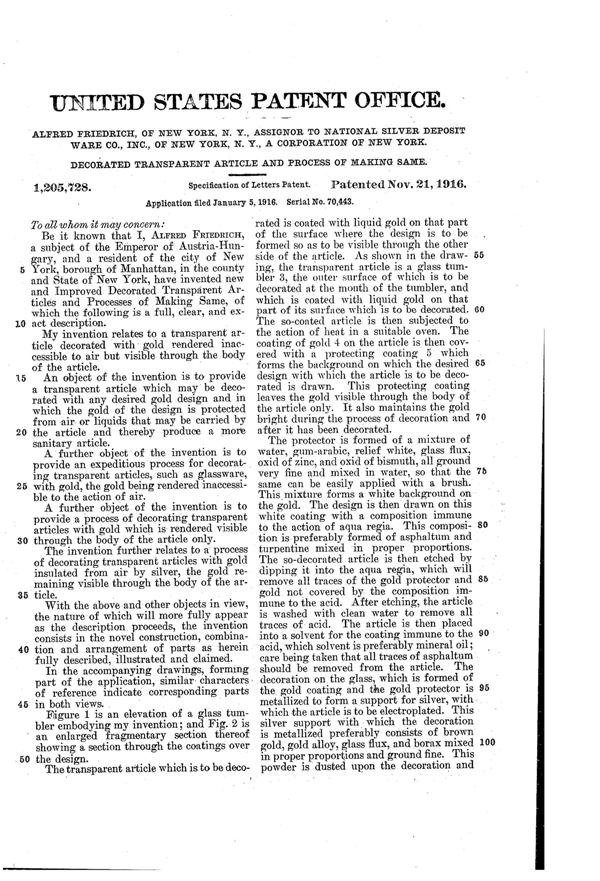 National Silver Deposit Ware Decoration Process Patent 1205728-2