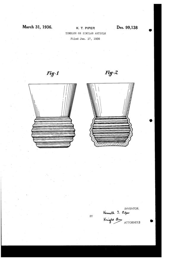 Seneca # 101 Streamline Tumbler Design Patent D 99138-1