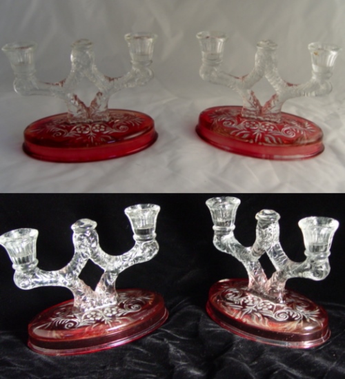Century Metalcraft Maestro Decoration on McKee Rock Crystal Candlesticks