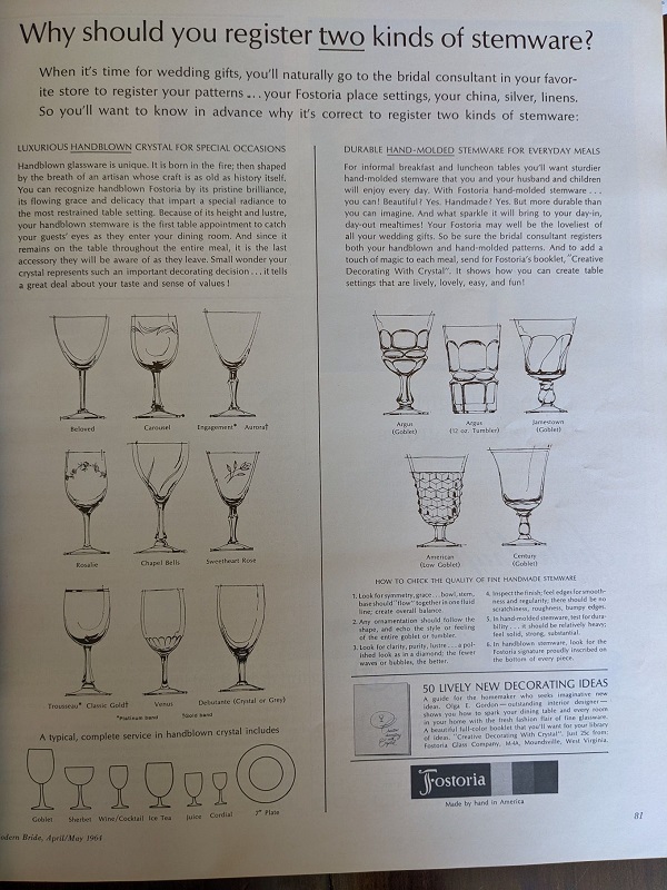 Fostoria Stemware Ad