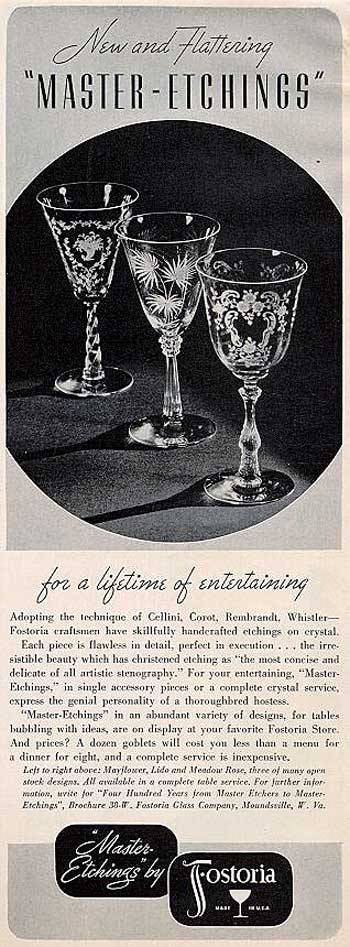 Fostoria Master Etchings Ad