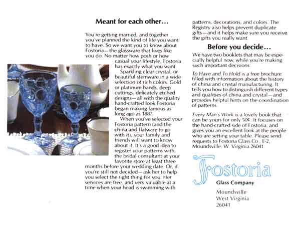 Fostoria Brochure for the New Bride