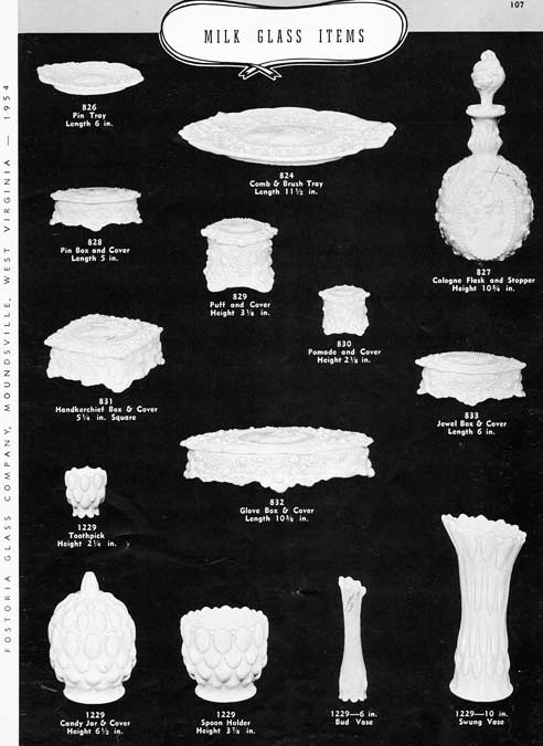 Fostoria Milk Glass Items