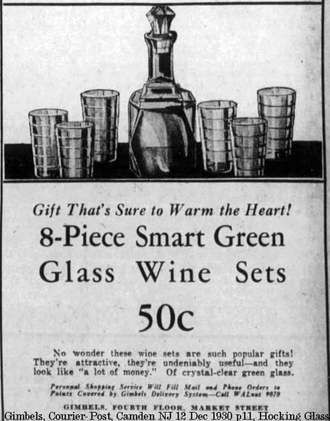 Hocking 8-Piece Green Wine Set Advertisement