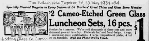 Hocking Cameo Luncheon Set Advertisement
