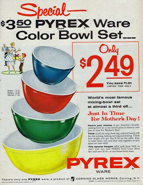 Corning Pyrex Primary Colors Mixing Bowl Advertisement
