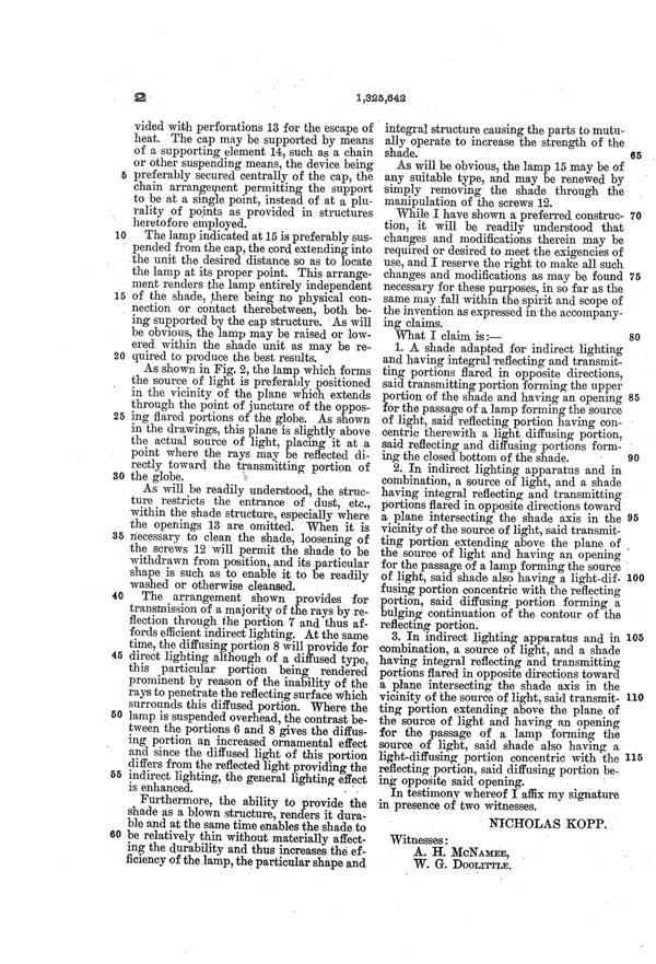 Pittsburgh Lamp, Brass & Glass Light Fixture Patent 1325642-3