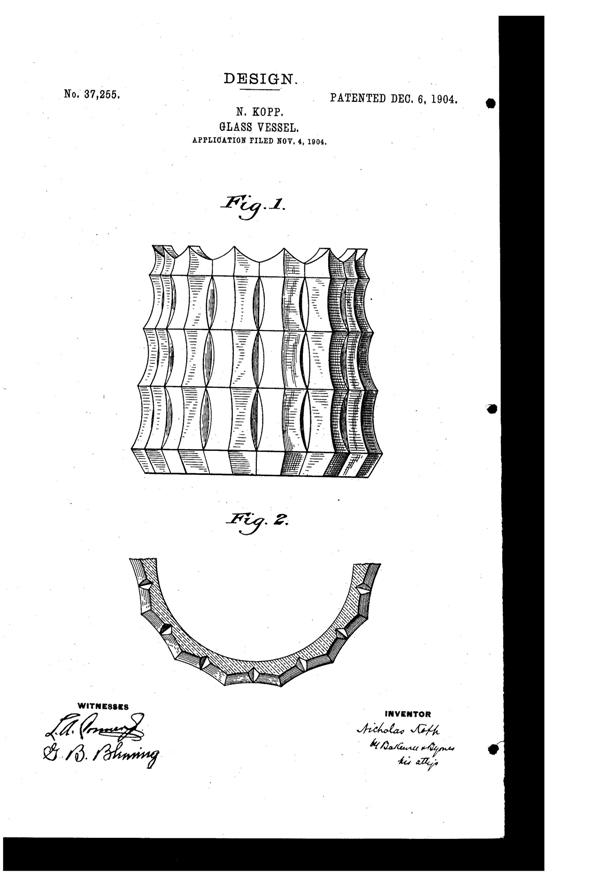 Pittsburgh Lamp, Brass & Glass Vessel Design Patent D 37255-1