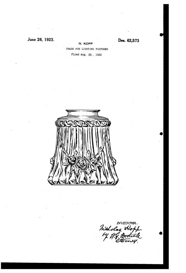 Pittsburgh Lamp, Brass & Glass Light Fixture Shade Design Patent D 62573-1
