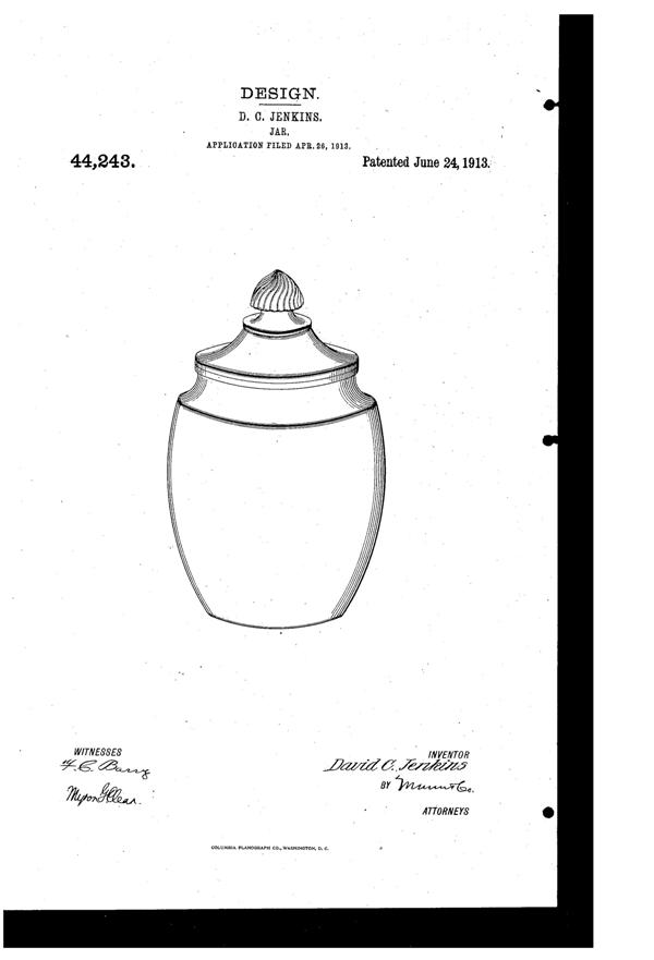 Jenkins #300 Display Jar Design Patent D 44243-1
