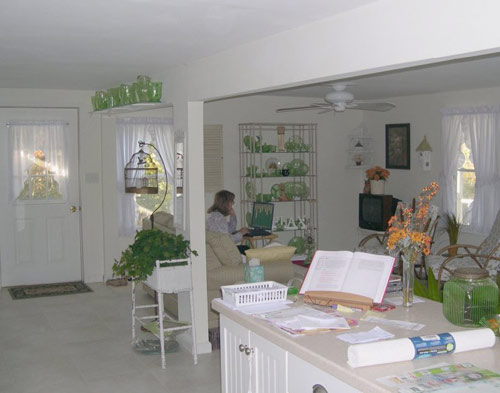 Kitchen Living Area with Green Glass
