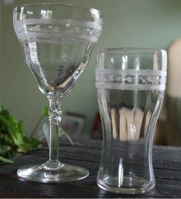Bryce # 325 Goblet and Unknown Tumbler w/ #325-4 Needle Etch