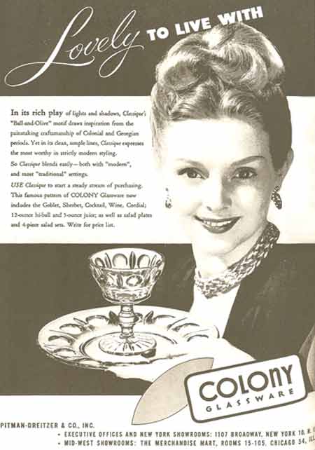 Indiana Colony Glass Ad for Classique Pattern