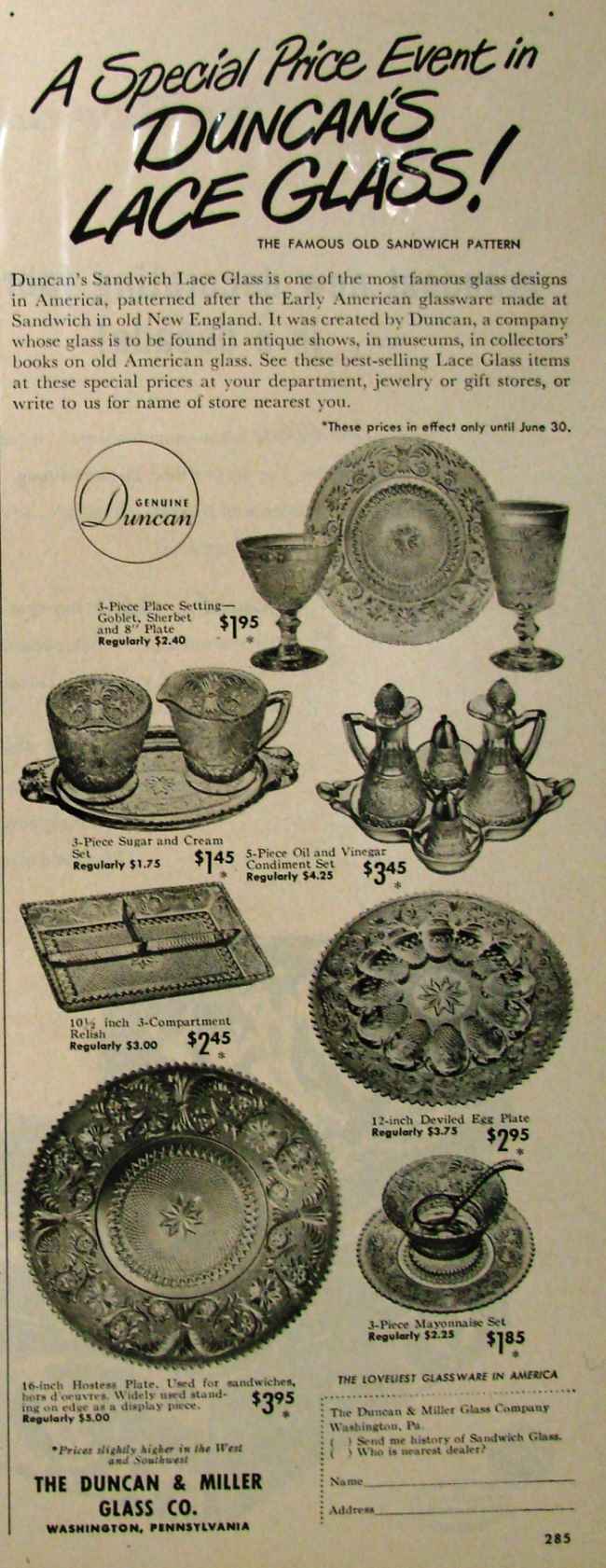 Duncan & Miller Sandwich Advertisement