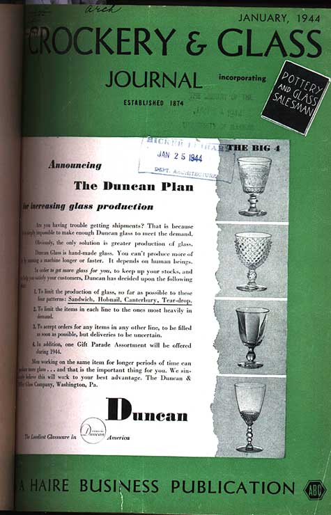 Duncan & Miller Glass "Duncan Plan" Ad