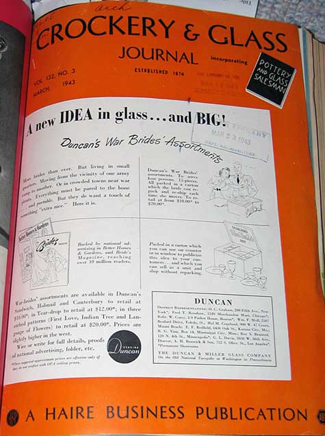 Duncan & Miller Glass "War Brides" Ad