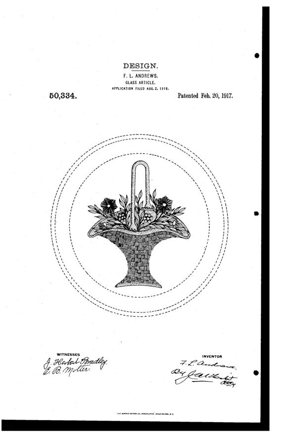 Fry Flower Basket Cut Plate Design Patent D 50334-1