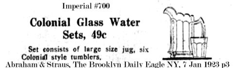 Imperial # 700 Colonial Water Set Advertisement