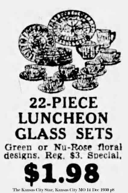 Jeannette Floral 22-Piece Luncheon Glass Set Advertisement