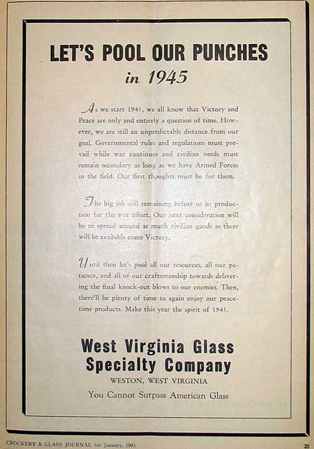 West Virginia Glass Specialty Ad - War related