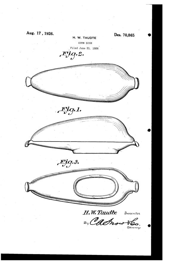 Co-Operative Flint Corn Dish Design Patent D 70865-1