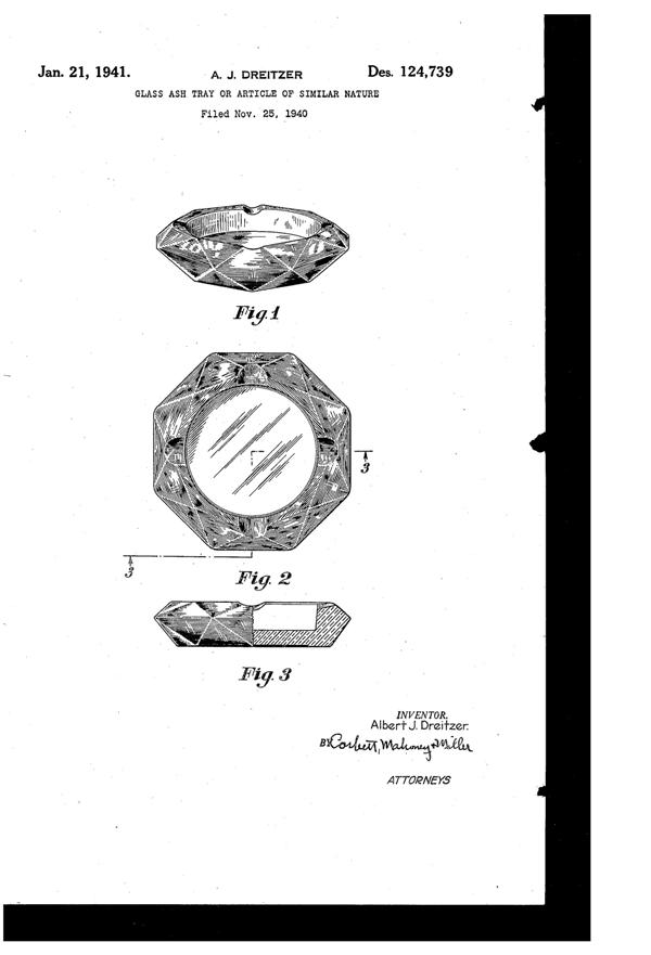 Pitman-Dreitzer Faceted Ash Tray Design Patent D124739-1
