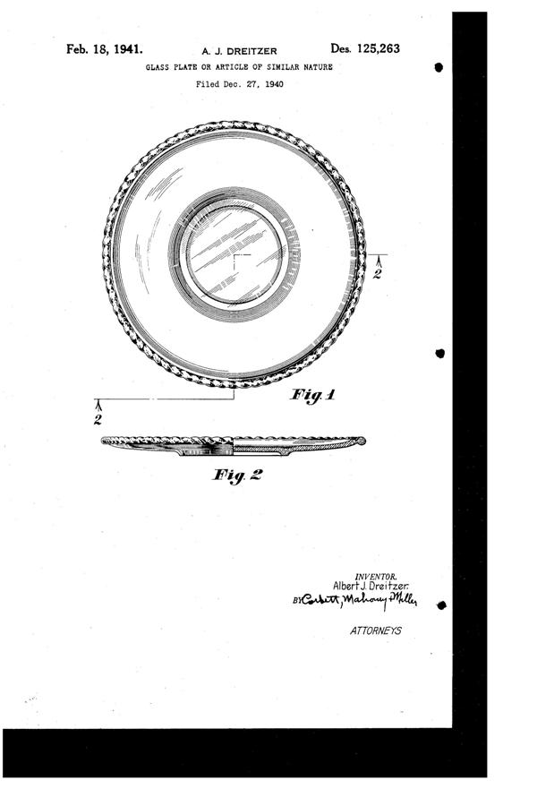 Pitman-Dreitzer Pie Crust Plate Design Patent D125263-1