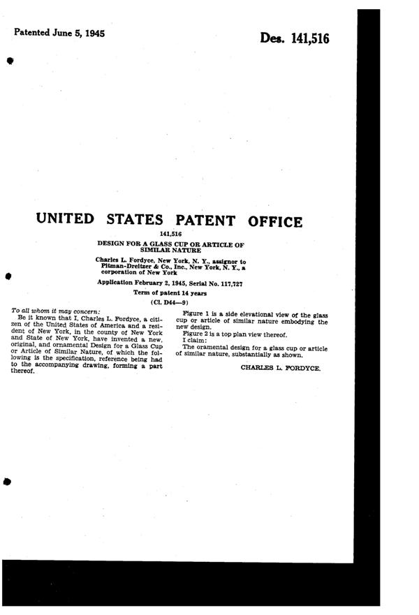 Pitman-Dreitzer Jewel Cup Design Patent D141516-2