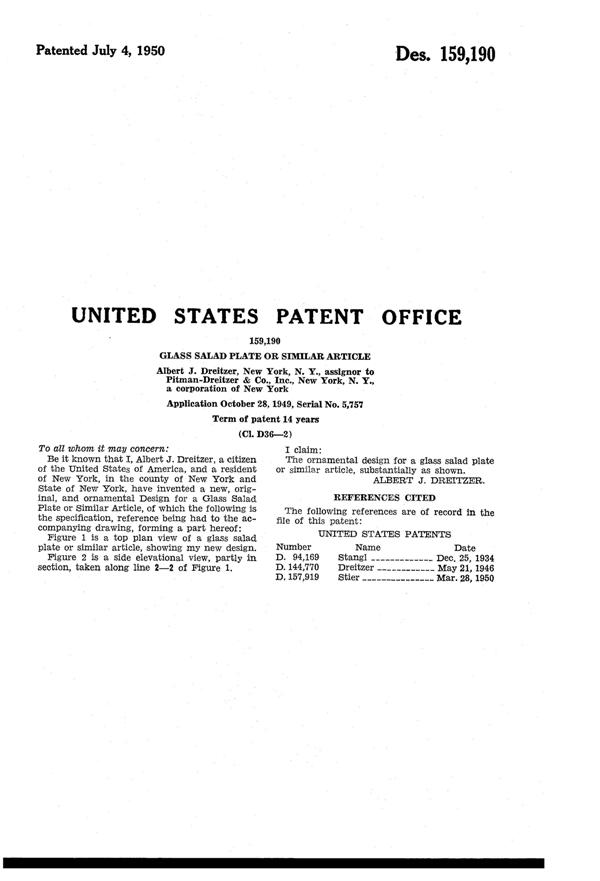 Pitman-Dreitzer Floral Salad Plate Design Patent D159190-2