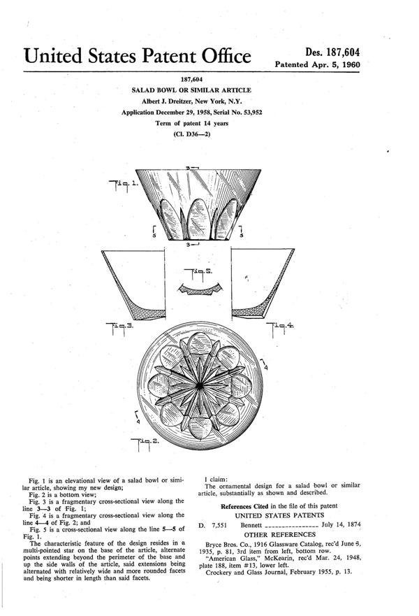 Pitman-Dreitzer Bowl Design Patent D187604-1