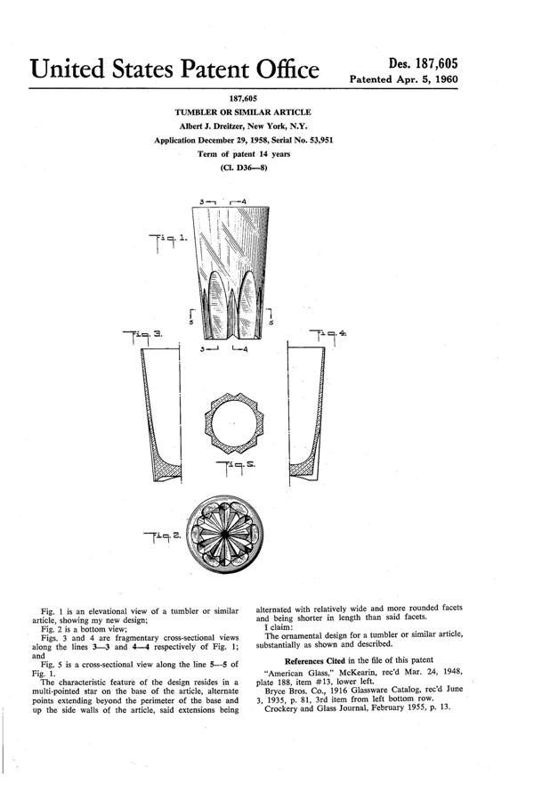Pitman-Dreitzer Tumbler Design Patent D187605-1