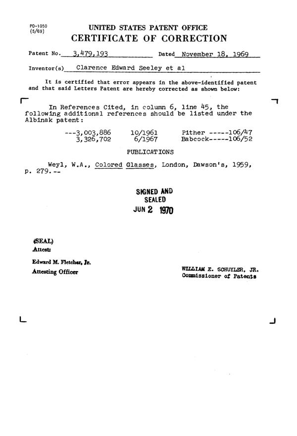 Anchor Hocking Yellow Glass Patent 3479193-3