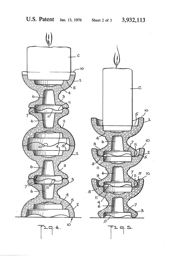 Anchor Hocking # 992 Candle Stax Candle Holder Patent 3932113-3