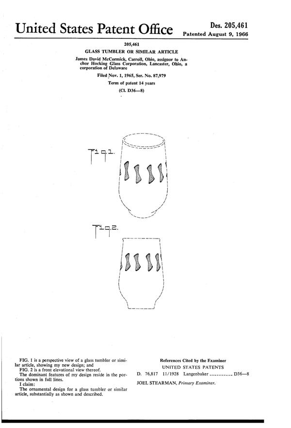 Anchor Hocking Bravo Cutting on Tumbler Design Patent D205461-1