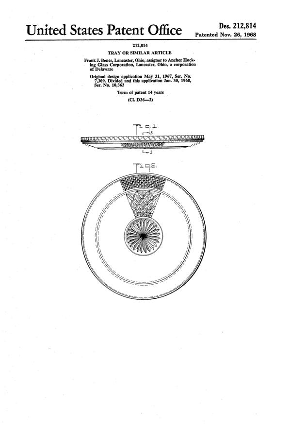 Anchor Hocking Wexford Sandwich Plate Design Patent D212814-1