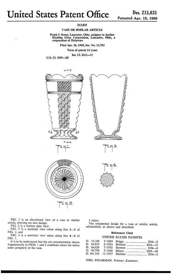 Anchor Hocking Wexford Vase Design Patent D213835-1