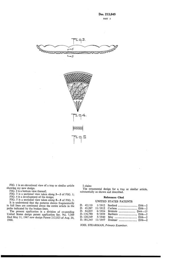 Anchor Hocking Wexford Sandwich Plate Design Patent D213840-2