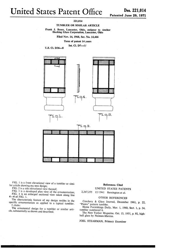 Anchor Hocking Party Pack Tumbler Design Patent D221014-1