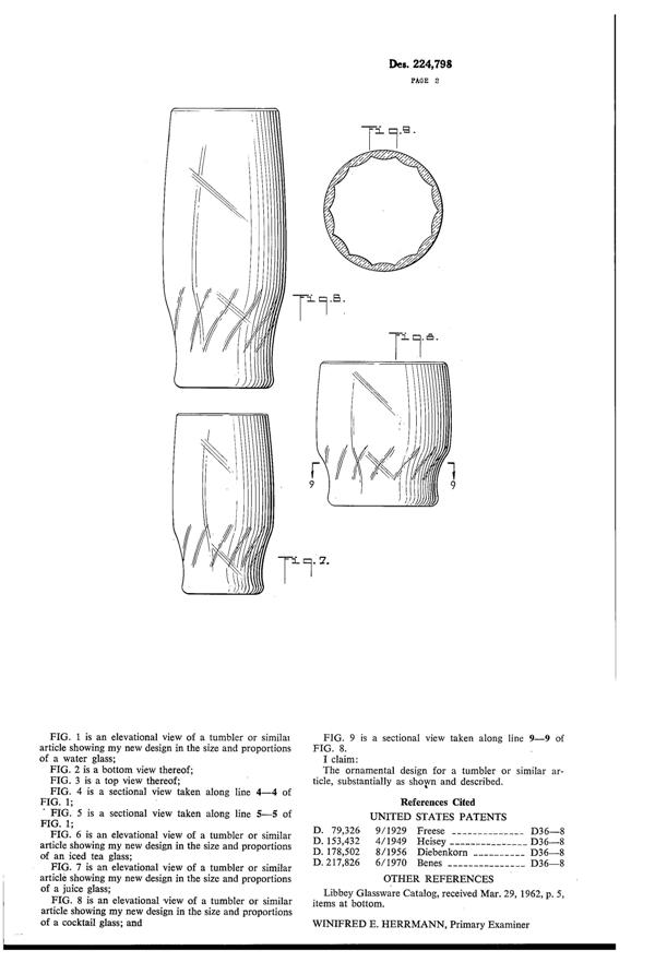 Anchor Hocking Tumbler Design Patent D224798-2