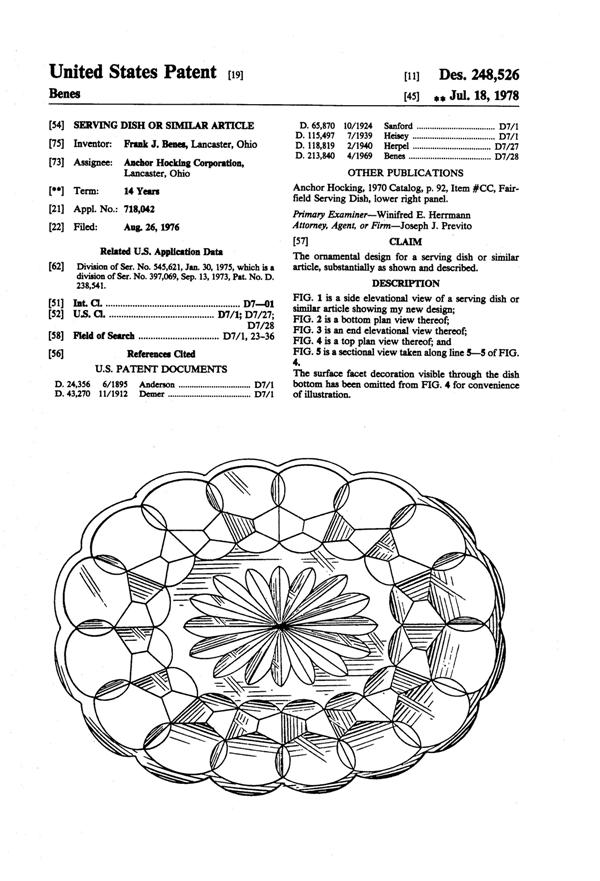 Anchor Hocking Fairfield Bowl Design Patent D248526-1