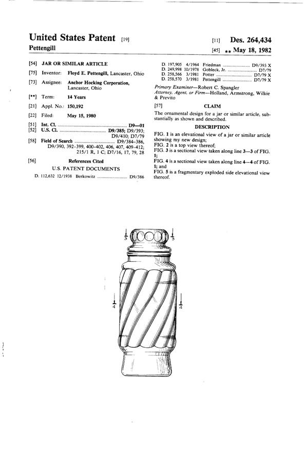Anchor Hocking Apothecary Jar Design Patent D264434-1