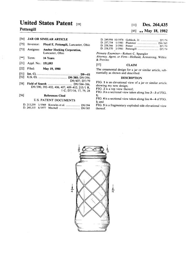 Anchor Hocking Apothecary Jar Design Patent D264435-1