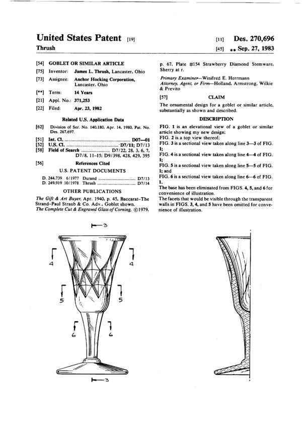 Anchor Hocking Crown Point Goblet Design Patent D270696-1