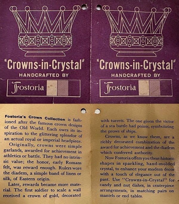 Fostoria Crowns Tag