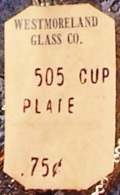 Westmoreland # 505 Cup Plate Label