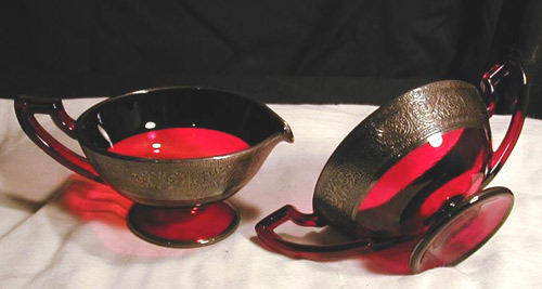 Co-Operative Flint # 500 Cream & Sugar w/ Sterling Decoration