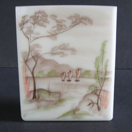 Dunbar Milk Glass Vase w/ Painted Scene