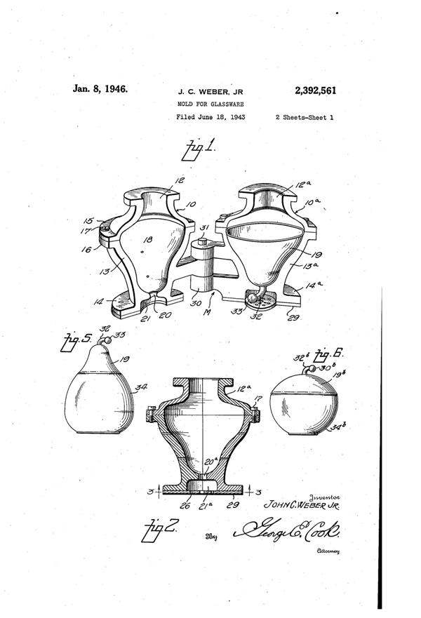 West Virginia Glass Specialty Stemmed Candy Jar Lid Mold Patent 2392561-1