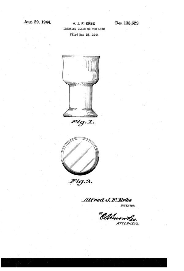 West Virginia Glass Specialty Tumbler Design Patent D138629-1