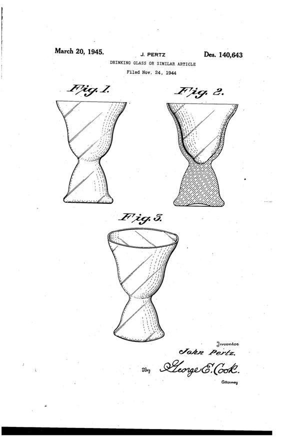 West Virginia Glass Specialty Tumbler Design Patent D140643-1